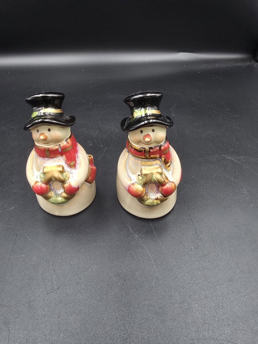 Snowman Ceramic Salt and Pepper Shaker Set - Cream, Black, Red